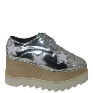 Stella McCartney Elyse Metallic Mirrored Silver Star Patches Vegan Platforms 6